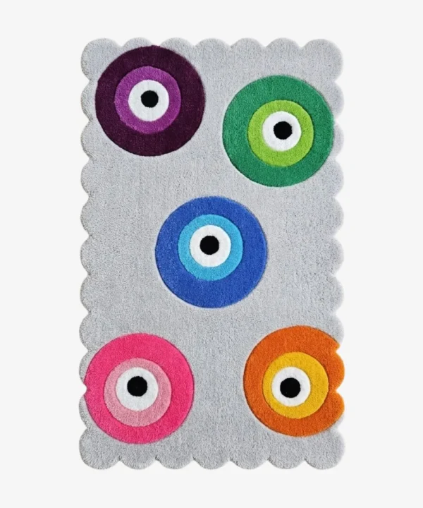 Silver Gypsy Eye Hand Tufted Wool Rug Flat Lay