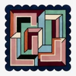 Top down view of the Arched Junction Square rug featuring a modern geometric design where soft curved arches intersect with structured lines in high-quality wool.