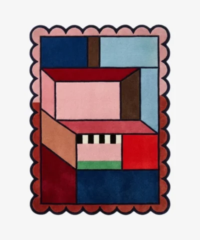 Top down view of the Enclosed Frame rug featuring a plush wool central field defined by a bold, enclosing border for a structured, geometric look.