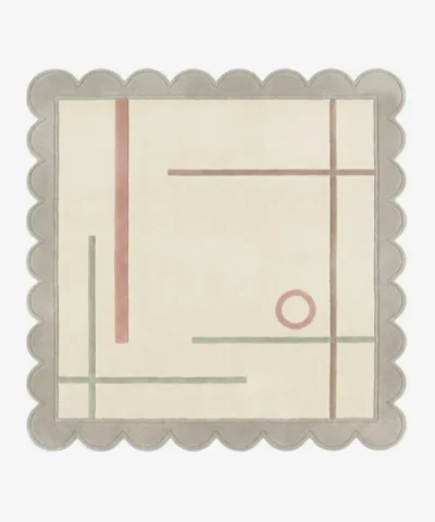 Top down view of the Ivory Valette Square rug featuring a luxurious ivory white wool background with subtle elegant textures, designed in a classic square shape.