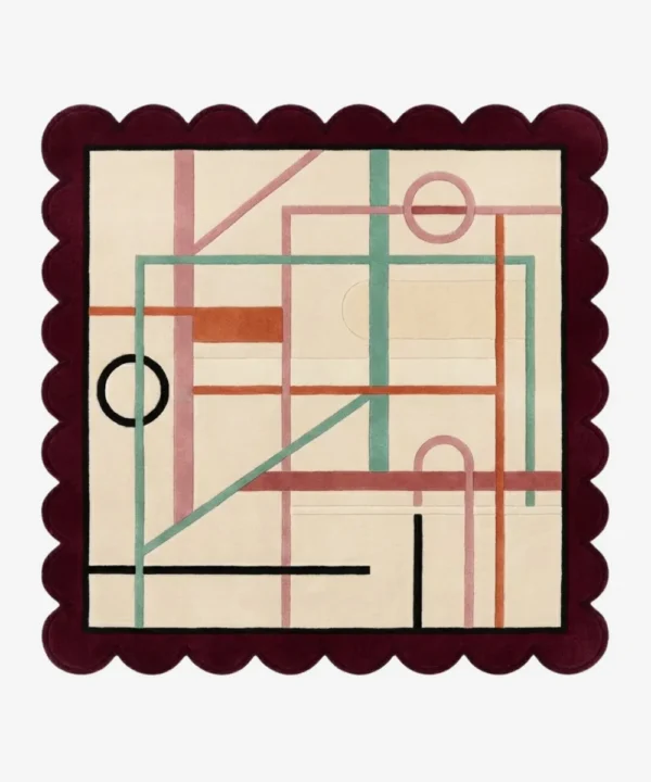 Top down view of the Sienna Veil Square rug featuring a warm earthy sienna background with soft, layered textures resembling a delicate veil, designed in a classic square shape.