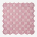 Top-down view of the Bubblegum Mosaic rug isolated on a white background, displaying the perfect square shape and wavy scalloped border.