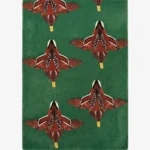 Top-down view of the rectangular Mallard Duck rug isolated on a white background, featuring a repeating pattern of flying mallard ducks in solid shades of brown, white, and yellow over a rich forest green base.