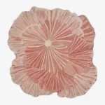 Top-down view of the Rose Reverie rug, an abstract, multi-layered pink and cream floral design, isolated on a white background.