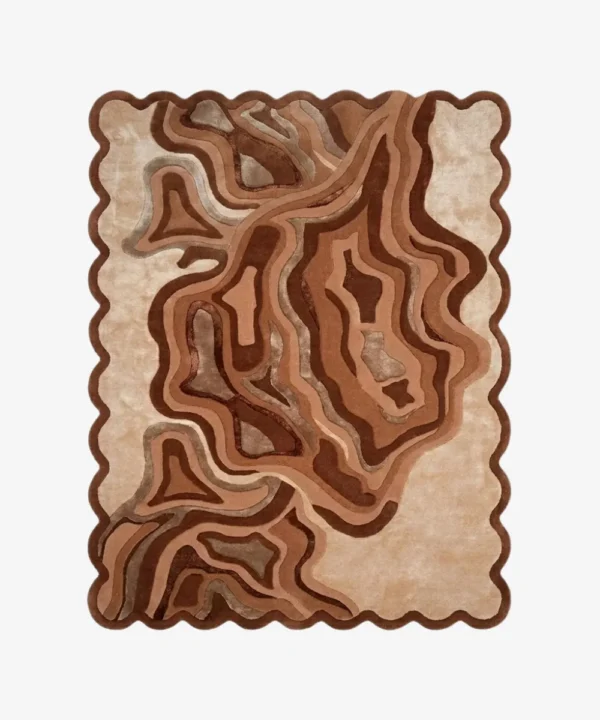 Full top-down product isolated shot of the brown and beige Ember Terrain scalloped rug.