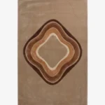 Full top-down isolated product shot of the Luma brown geometric area rug featuring concentric wavy shapes in varying shades of brown and beige.