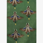 Full top-down view of the rectangular straight-edged version of the Mallard Duck Flight hand-tufted rug.