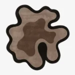 Full top-down view of the custom fluid Mocha Drift rug isolated on a plain white background, highlighting its asymmetrical wavy layers in solid espresso, taupe, and mocha brown.