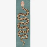 Full top-down product isolated shot of the rectangular teal Serpent Runner rug featuring a detailed snake design.