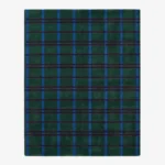 Full top-down product isolated shot of the rectangular green Tartan Checkered area rug featuring a deep blue and purple plaid pattern.