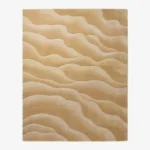 Full top-down product isolated shot of the rectangular Velune Wave area rug, featuring an organic, monochromatic undulating wave pattern in concentric layered shades of warm beige, camel, sand, and cream.