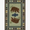 Beargrove rectangular tufted area rug featuring handwoven illustrations of bears, geometric Greek key borders, and botanical elements displayed flat.