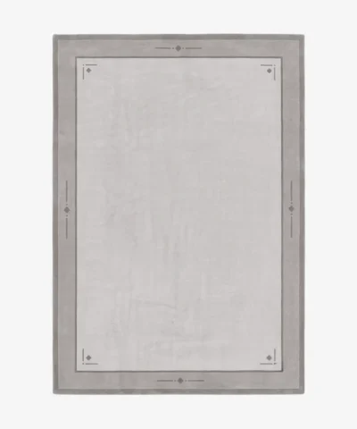 Hazeon grey and cream bordered area rug featuring geometric diamond details, displayed flat.