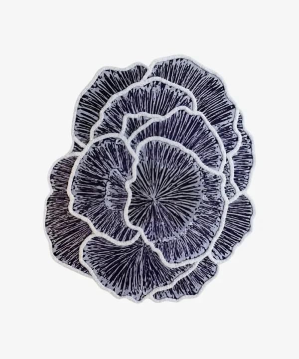 Inkwave floral abstract shaped tufted area rug displayed flat against a clean white background.