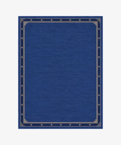 marea vale blue border rug with classic beige detailing on white background