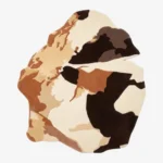 Mesadine irregular organic shaped abstract color-block area rug featuring brown, tan, and cream tones displayed flat.