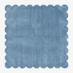Skye Elara blue square area rug featuring a playful scalloped edge and plush tufted texture, displayed flat.