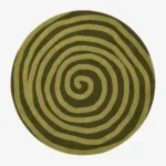 Virel Torelix round green swirl graphic tufted area rug displayed flat.