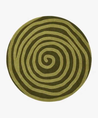 Virel Torelix round green swirl graphic tufted area rug displayed flat.