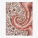 Blushe Florava rectangular tufted area rug featuring a split design of intricate botanical floral line art and swirling pink gradient waves, displayed flat.