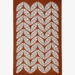 Folivora Leaf terracotta rectangular area rug featuring a repeating white and black botanical leaf pattern, displayed flat.