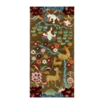 Garden Harmony handmade tufted wool area rug with deer, cranes, flowers, and blue branches