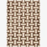 Flat-lay top view of the Latte designer geometric area rug featuring a cream and brown woven block pattern with black accent squares.